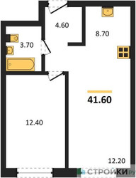 Планировка однокомнатной(квартира) площадью 41.6 квадратных метров в ЖК “ЖК Новый Зеленоград”