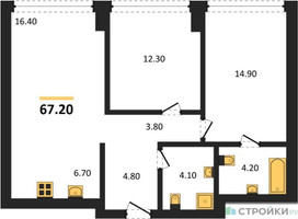 Планировка двухкомнатной(квартира) площадью 67.2 квадратных метров в “ЖК Ривер Парк Кутузовский”