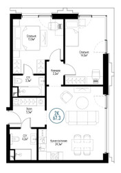 Планировка двухкомнатной(квартира) площадью 66 квадратных метров в ЖК “ЖК Метрополия”