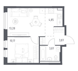 Планировка однокомнатной(квартира) площадью 36.04 квадратных метров в ЖК “ЖК Квартал Авиаторов”