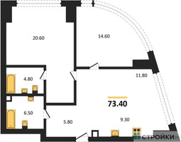 Планировка двухкомнатной(квартира) площадью 73.4 квадратных метров в “ЖК Родина Парк”