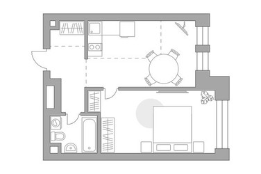 Планировка однокомнатной(квартира) площадью 43.2 квадратных метров в ЖК “ЖК Павелецкая от Гранель”