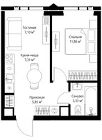 Планировка однокомнатной(апартаменты) площадью 35.45 квадратных метров в “ЖК JOIS (Джойс)”
