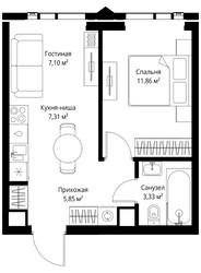 Планировка однокомнатной(апартаменты) площадью 35.45 квадратных метров в ЖК “ЖК JOIS (Джойс)”