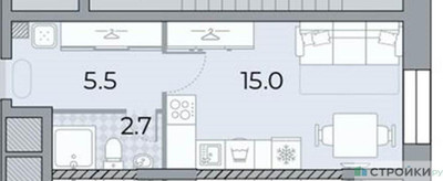 Планировка студии(квартира) площадью 23.2 квадратных метров в ЖК “ЖК ЗИЛАРТ”