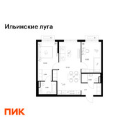 Планировка двухкомнатной(квартира) площадью 57.12 квадратных метров в “ЖК Ильинские луга”