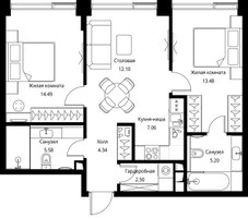 Планировка двухкомнатной(квартира) площадью 64.75 квадратных метров в “ЖК Сити Бэй”
