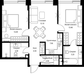 Планировка двухкомнатной(квартира) площадью 64.75 квадратных метров в ЖК “ЖК Сити Бэй”