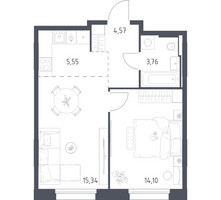 Планировка однокомнатной(квартира) площадью 43.32 квадратных метров в “ЖК Заречье Парк”