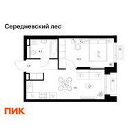 Планировка однокомнатной(квартира) площадью 38.5 квадратных метров в “ЖК Середневский лес”