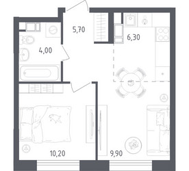 Планировка однокомнатной(квартира) площадью 36.1 квадратных метров в ЖК “ЖК Ольховый Квартал”
