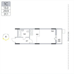 Планировка студии(квартира) площадью 31.1 квадратных метров в ЖК “ЖК Пироговская Ривьера”