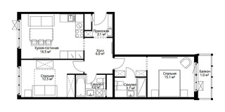 Планировка двухкомнатной(квартира) площадью 61.9 квадратных метров в “ЖК Эко Видное 2.0”