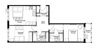 Планировка двухкомнатной(квартира) площадью 61.9 квадратных метров в ЖК “ЖК Эко Видное 2.0”