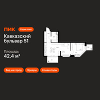 Планировка однокомнатной(квартира) площадью 42.4 квадратных метров в “ЖК Кавказский бульвар 51”
