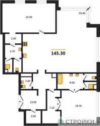 Планировка двухкомнатной(квартира) площадью 145.3 квадратных метров в ЖК “ЖК Nicole (Николь)”