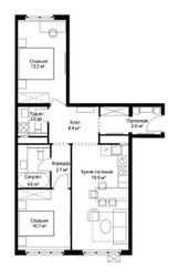 Планировка двухкомнатной(квартира) площадью 65.9 квадратных метров в ЖК “ЖК Эко Видное 2.0”