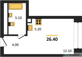 Планировка студии(квартира) площадью 26.4 квадратных метров в “ЖК SOUL (СОУЛ)”