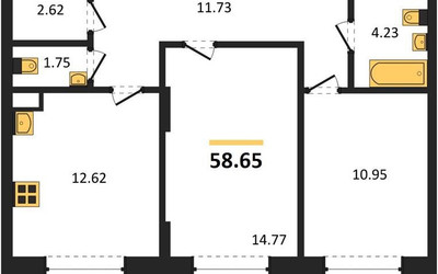 Планировка двухкомнатной(квартира) площадью 58.65 квадратных метров в ЖК “ЖК Новотомилино”