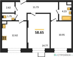 Планировка двухкомнатной(квартира) площадью 58.65 квадратных метров в “ЖК Новотомилино”