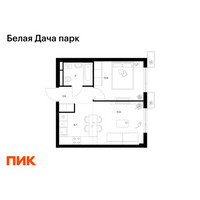 Планировка однокомнатной(квартира) площадью 37 квадратных метров в “ЖК Белая Дача парк”