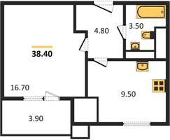 Планировка однокомнатной(квартира) площадью 38.5 квадратных метров в “ЖК Парк Легенд 2”