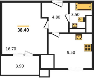 Планировка однокомнатной(квартира) площадью 38.5 квадратных метров в ЖК “ЖК Парк Легенд 2”