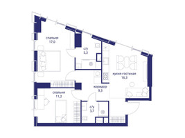 Планировка двухкомнатной(квартира) площадью 62.8 квадратных метров в “ЖК Событие”