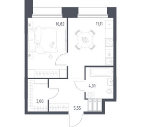 Планировка однокомнатной(апартаменты) площадью 34.49 квадратных метров в ЖК “ЖК Апарт-отель Тропарево парк”