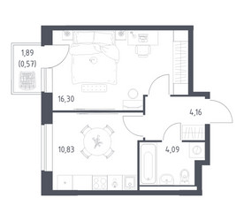 Планировка однокомнатной(квартира) площадью 35.95 квадратных метров в ЖК “ЖК Новое Видное”