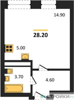 Планировка студии(квартира) площадью 28.2 квадратных метров в “ЖК Пушкино Град”