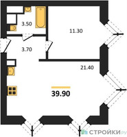 Планировка однокомнатной(квартира) площадью 39.9 квадратных метров в “ЖК Wave (Вейв)”
