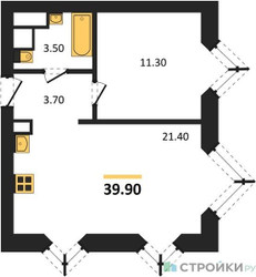 Планировка однокомнатной(квартира) площадью 39.9 квадратных метров в ЖК “ЖК Wave (Вейв)”