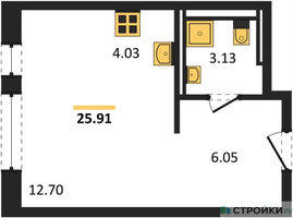 Планировка студии(квартира) площадью 25.91 квадратных метров в “ЖК Квартал Марьино”