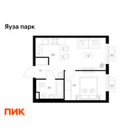 Планировка однокомнатной(квартира) площадью 32.3 квадратных метров в “ЖК Яуза Парк (Мытищи)”