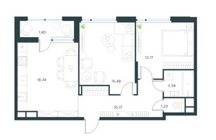 Планировка двухкомнатной(квартира) площадью 62.53 квадратных метров в “ЖК Город в лесу (Микрогород В лесу)”