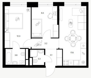 Планировка двухкомнатной(квартира) площадью 51.3 квадратных метров в ЖК “ЖК 2-й Иртышский”