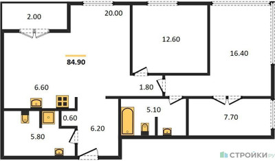 Планировка двухкомнатной(квартира) площадью 85.3 квадратных метров в ЖК “ЖК SHIFT (Шифт)”