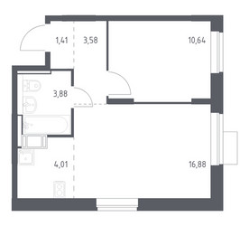 Планировка однокомнатной(квартира) площадью 40.4 квадратных метров в ЖК “ЖК Пятницкие луга”