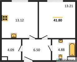 Планировка однокомнатной(квартира) площадью 42.2 квадратных метров в “Квартал Foriver”