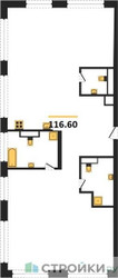Планировка 4+ комнатной(квартира) площадью 116.5 квадратных метров в ЖК “ЖК PRIDE (Прайд)”