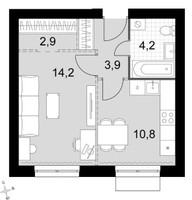 Планировка однокомнатной(квартира) площадью 36 квадратных метров в “ЖК Дубровицы клаб”