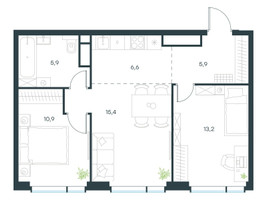 Планировка трехкомнатной(квартира) площадью 57.9 квадратных метров в “ЖК Левел Мичуринский”