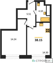 Планировка однокомнатной(квартира) площадью 38.15 квадратных метров в ЖК “ЖК EvoPark Сокольники”