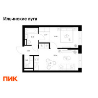 Планировка однокомнатной(квартира) площадью 34.61 квадратных метров в “ЖК Ильинские луга”