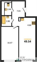 Планировка однокомнатной(квартира) площадью 49.54 квадратных метров в ЖК “ЖК Остафьево”