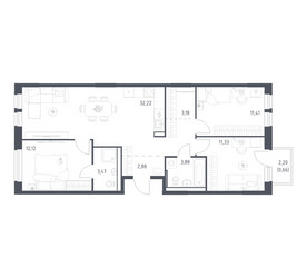 Планировка трехкомнатной(квартира) площадью 81.15 квадратных метров в ЖК “ЖК Квартал Ивакино”