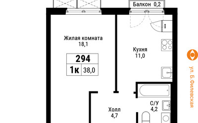 Планировка однокомнатной(квартира) площадью 38 квадратных метров в ЖК “ЖК Западный Порт”