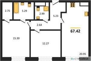 Планировка двухкомнатной(квартира) площадью 67.42 квадратных метров в “ЖК Sezar City (Сезар Сити)”