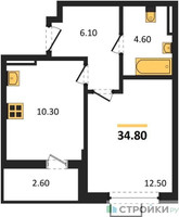 Планировка однокомнатной(квартира) площадью 34.8 квадратных метров в “ЖК Дзен-кварталы”